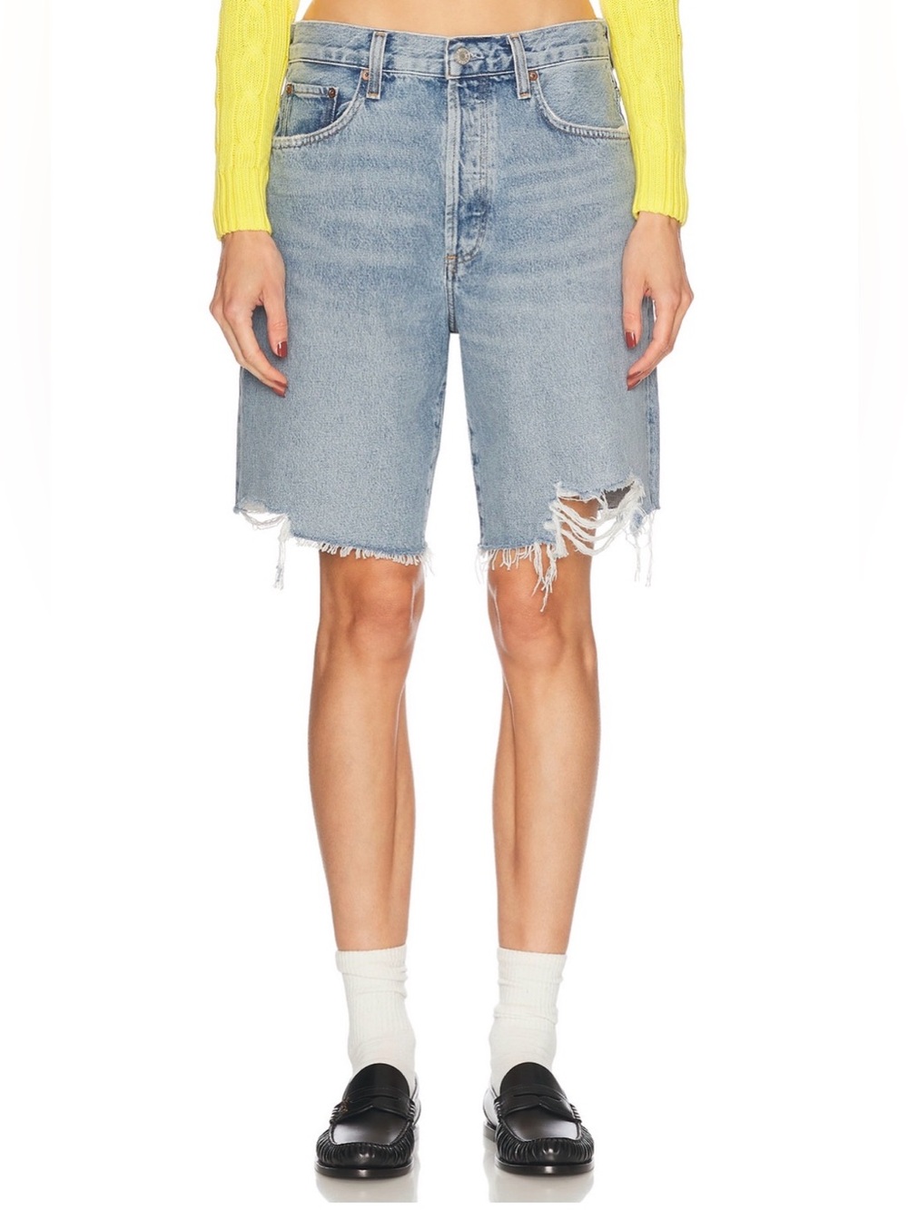 Agolde Light Blue Distressed Denim Bermuda Shorts